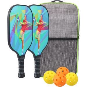 Pickleball Paddles Set 2 Reinforced Fiberglass Lightweight Includes Balls & Bag
